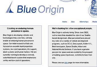 Скриншот сайта компании Blue Origin